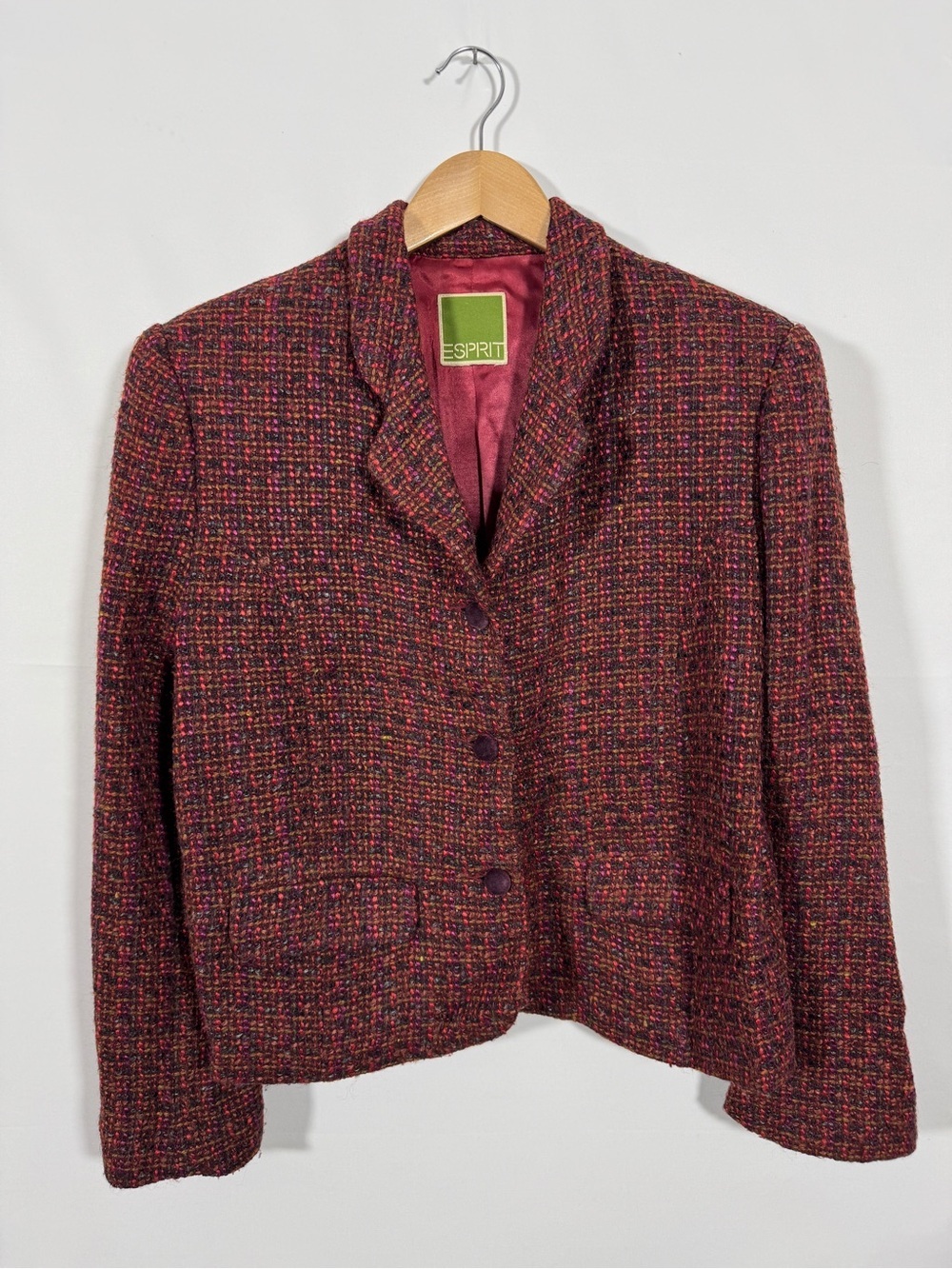 WJT15 {Esprit Vintage} Pink Purple Tweed Wool Blazer Suit Coat Jacket